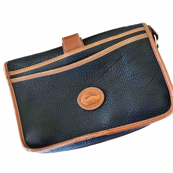 Vintage 90s Dooney & Bourke Navy Blue AWL Leather Equestrian Crossbody Bag - Picture 2 of 15